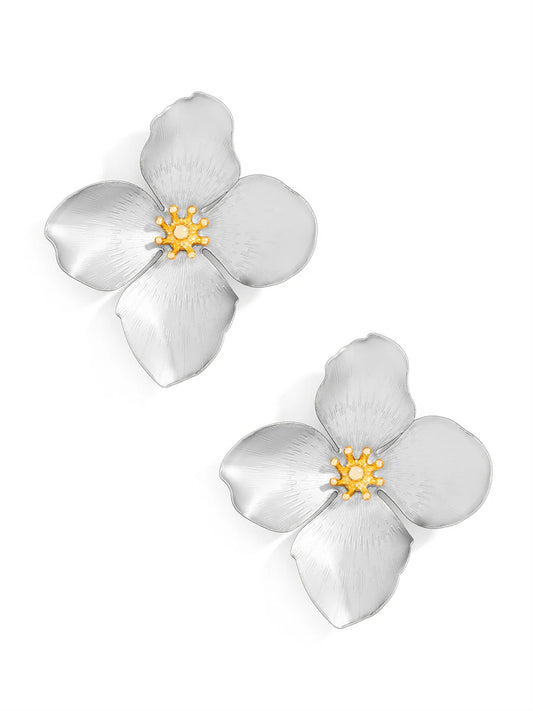 Matte Metallic Flower Earrings: Metallic Silver