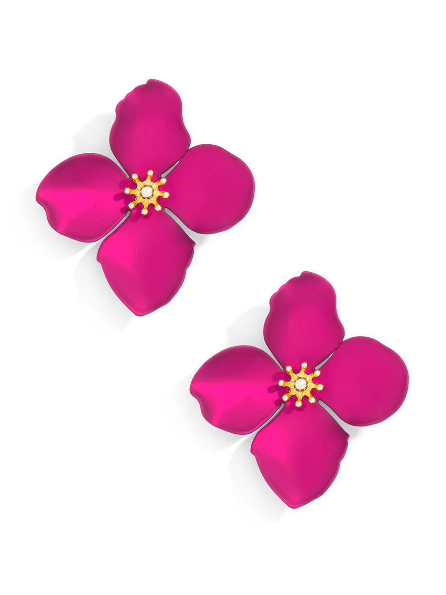 Matte Metallic Flower Earrings: Hot Pink