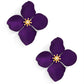 Matte Metallic Flower Earrings: Purple
