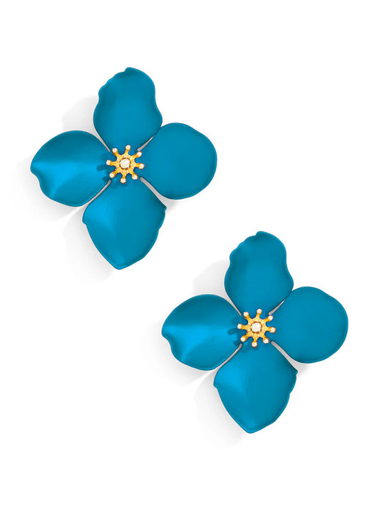 Matte Metallic Flower Earrings: Turquoise