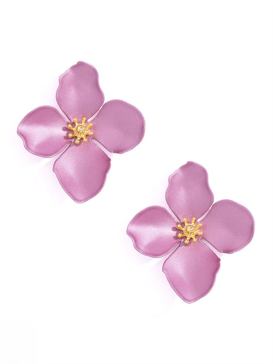 Matte Metallic Flower Earrings: Pink