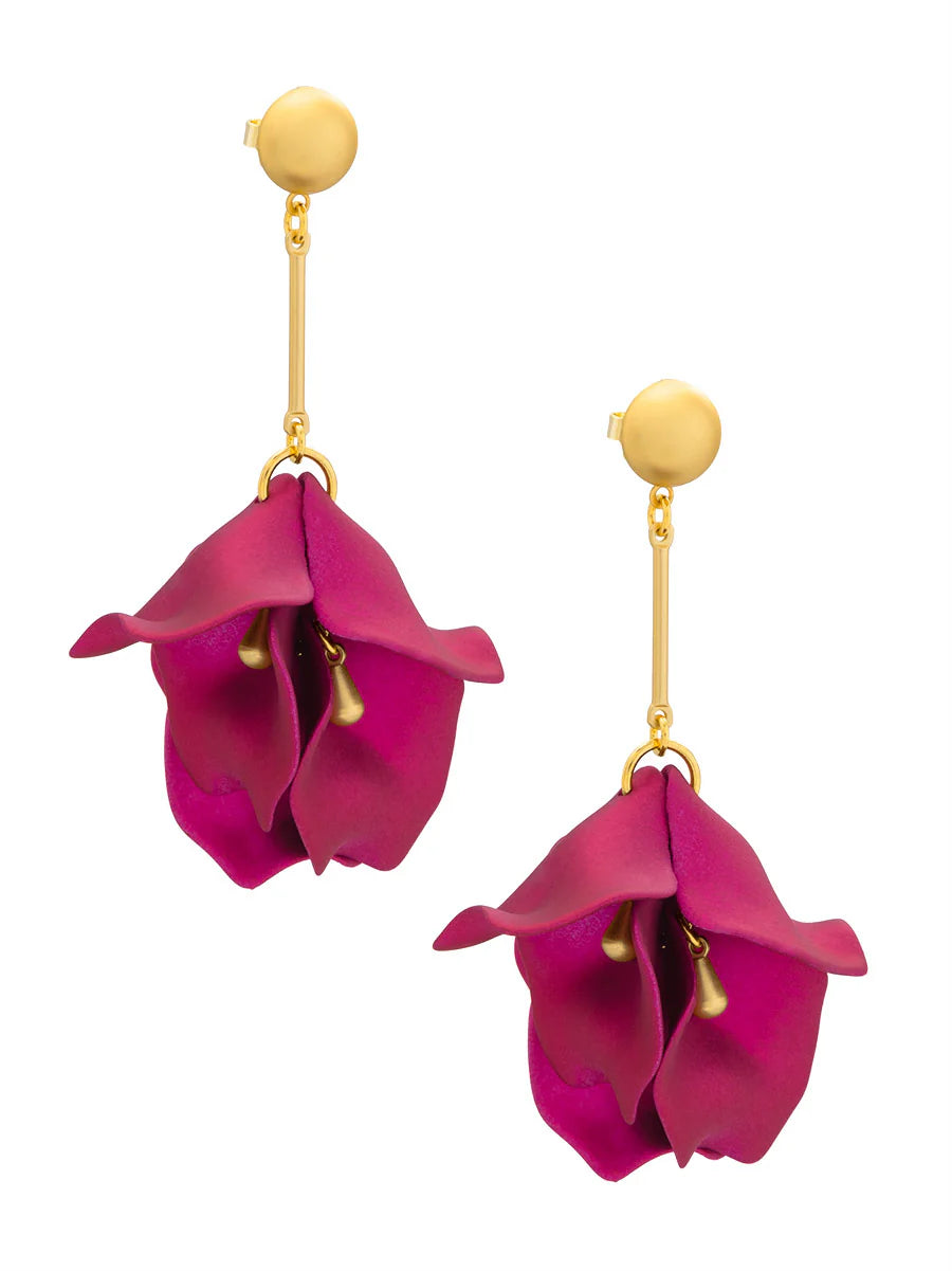 Maria Matte Flower Resin Drop Earrings: Hot Pink