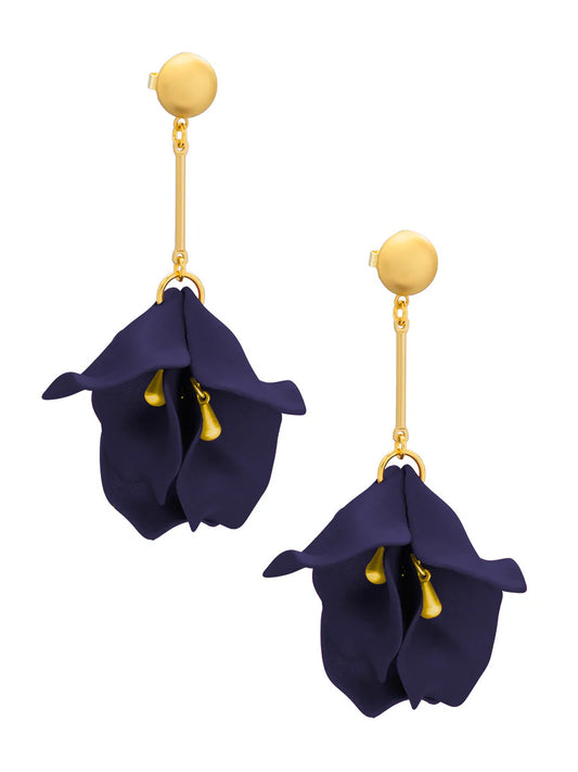 Maria Matte Flower Resin Drop Earrings: Navy