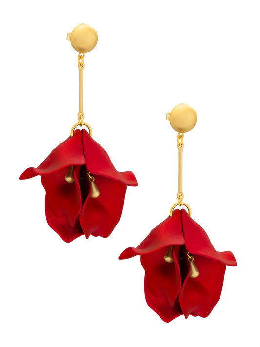 Maria Matte Flower Resin Drop Earrings: Red