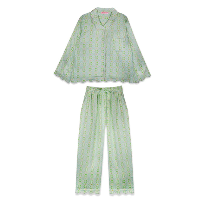 Scalloped Pajama Long Set: Elephant Falls