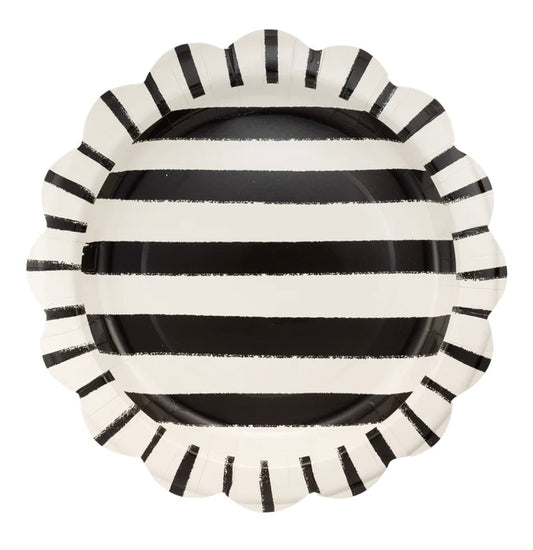 Black and White Painted Stripes 11” Plates