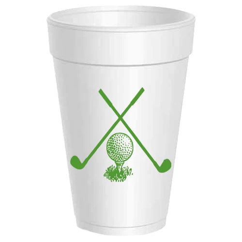 Golf Clubs and Tee Styrofoam Cups