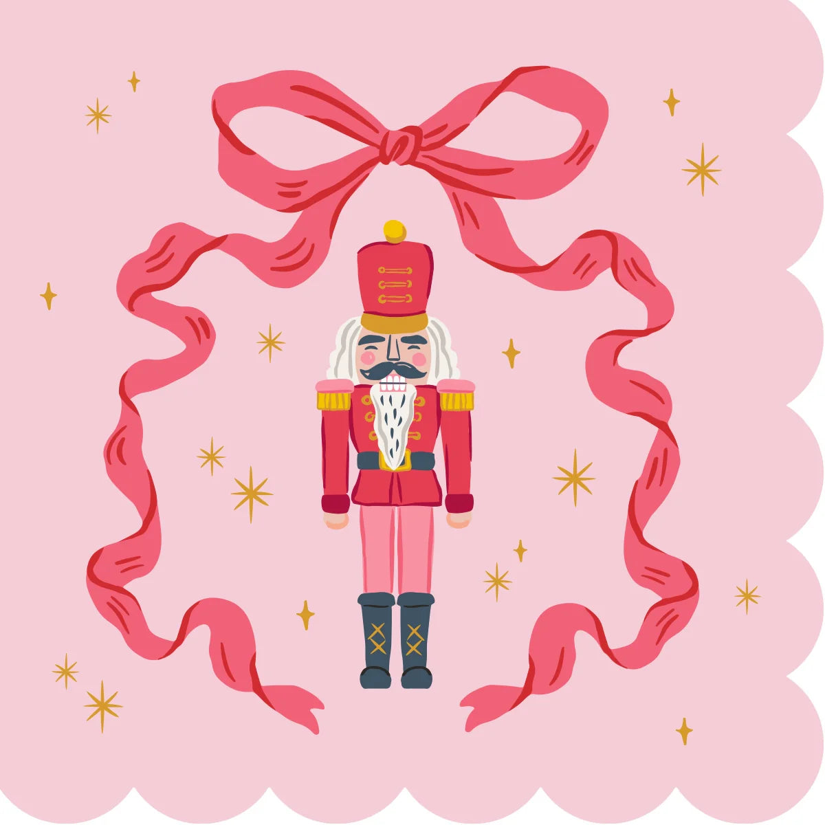 Pink Scallop Nutcracker Bow Cocktail Napkins
