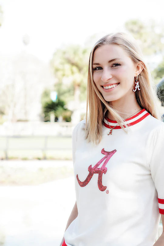 Alabama Crimson Tide Resin Logo Drop Hoop Earrings in Crimson