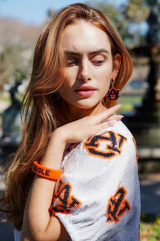 Auburn Tigers Resin Logo Drop Hoop Earrings