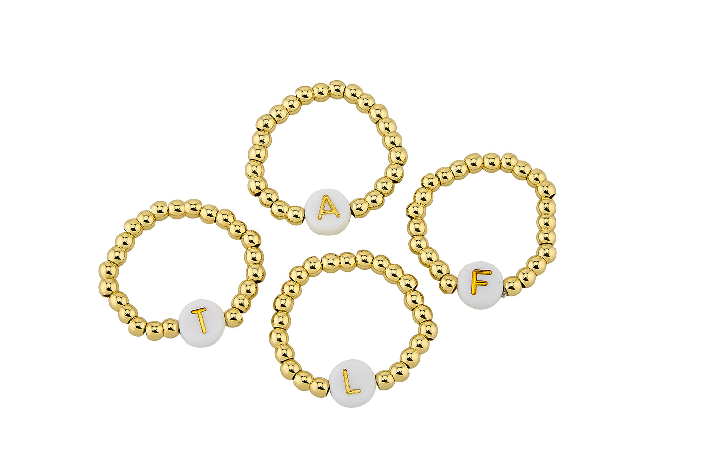 Gold & White Gold Bead Initial Rings