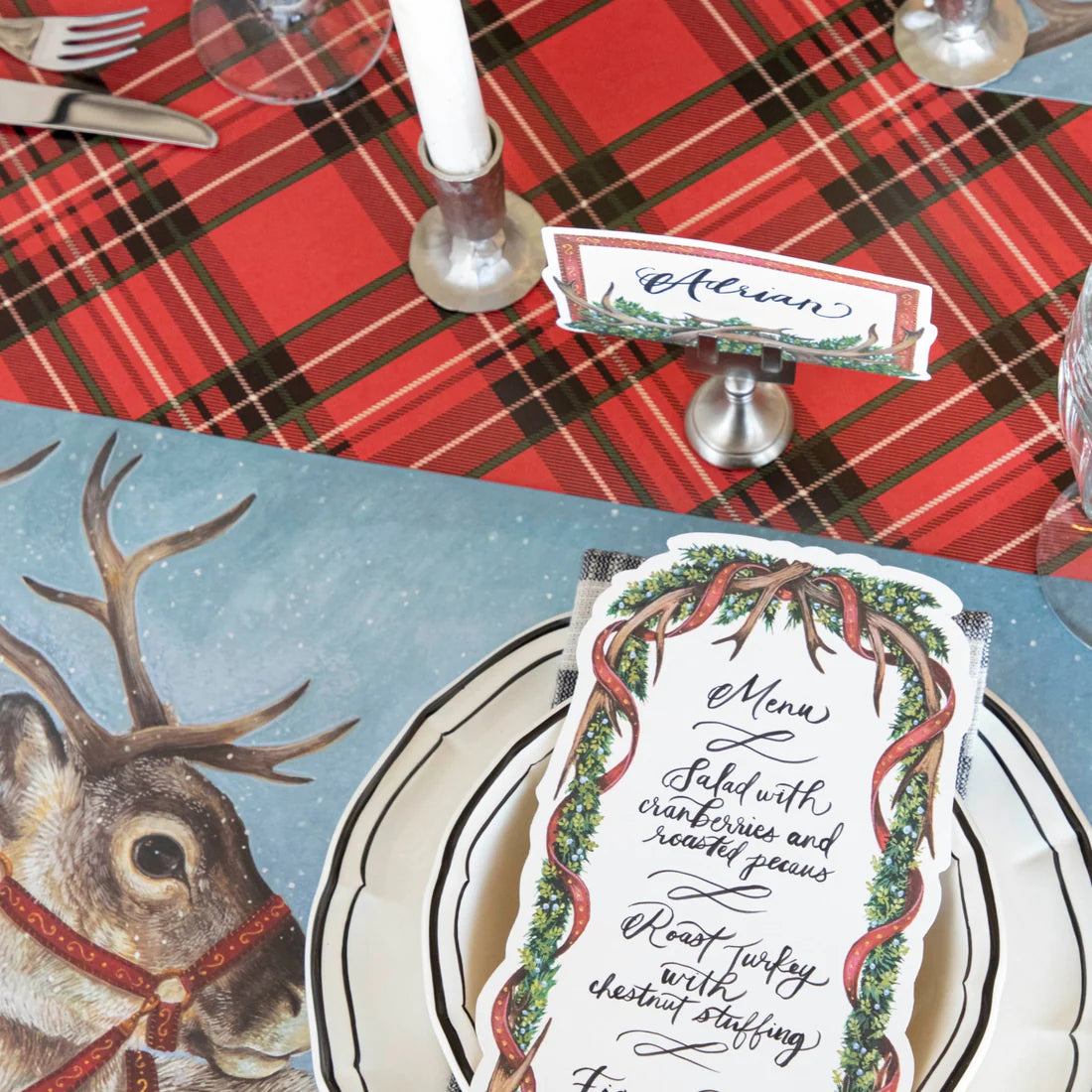 Paper Table Runner: Red Plaid