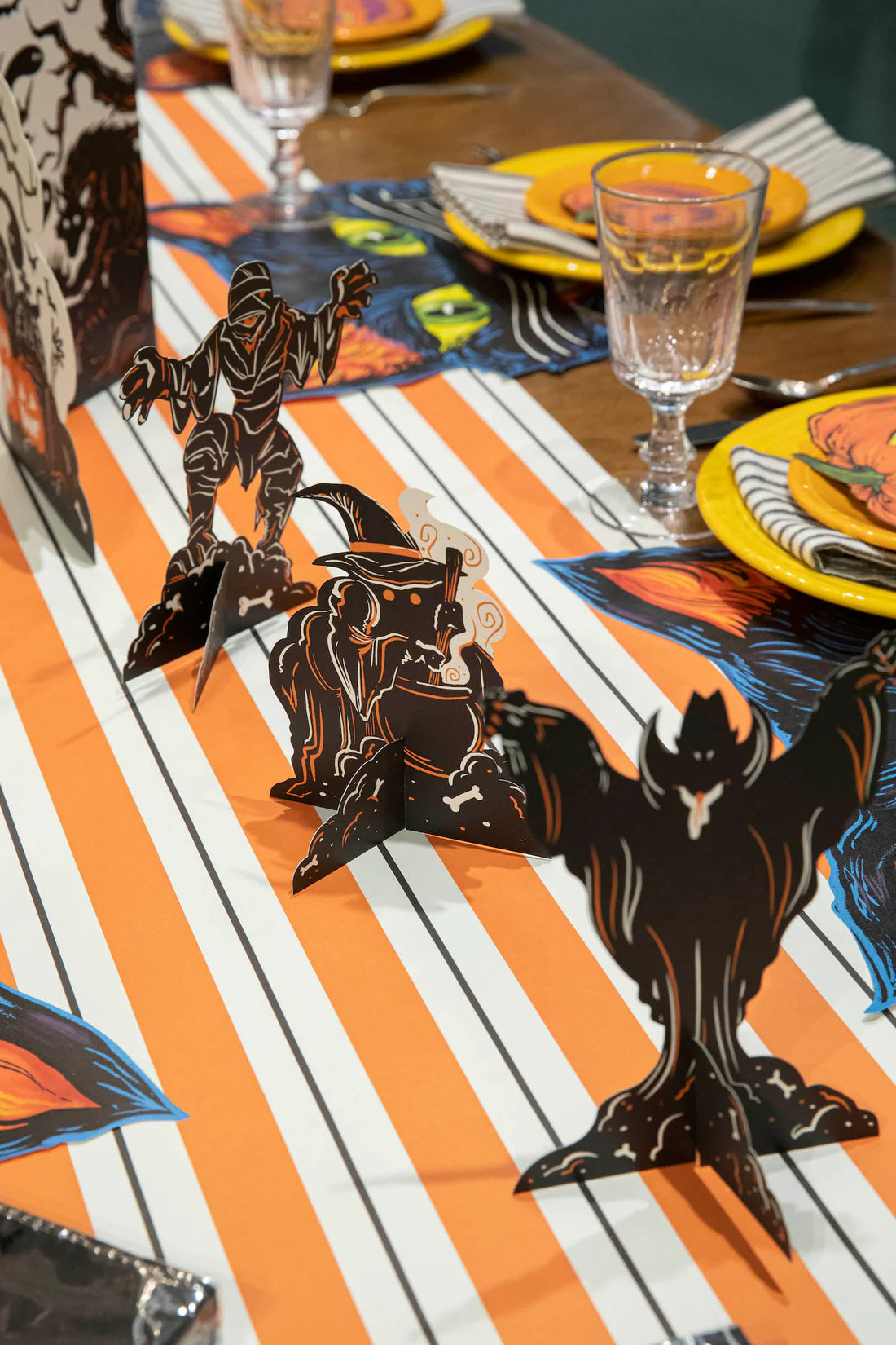 Paper Table Runner: Orange & Black Awning Stripe
