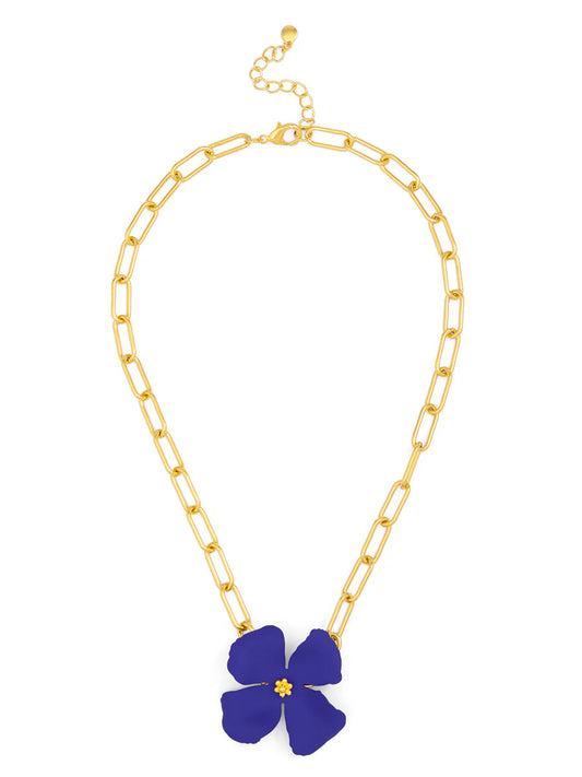 Mildred Matte Flower Link Necklace: Cobalt Blue