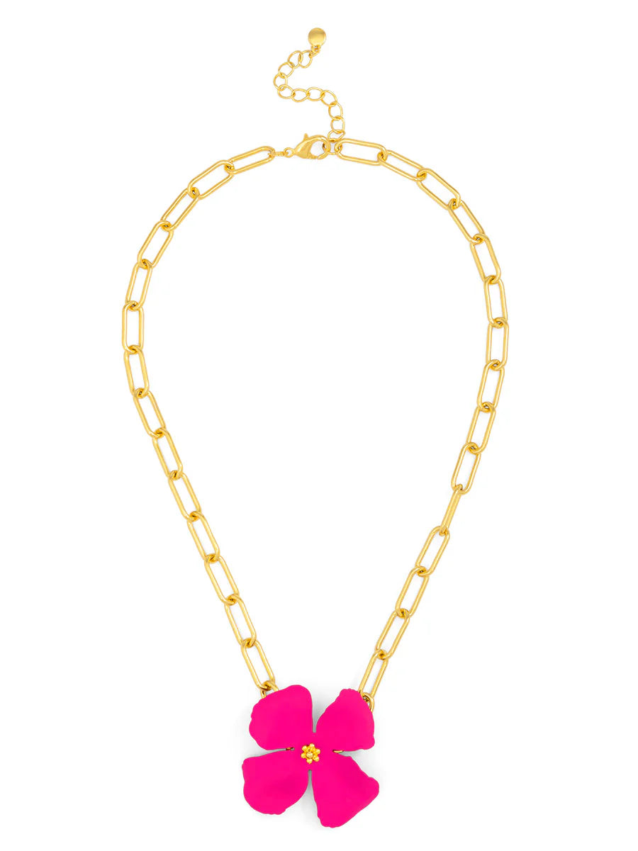 Mildred Matte Flower Link Necklace: Neon Pink