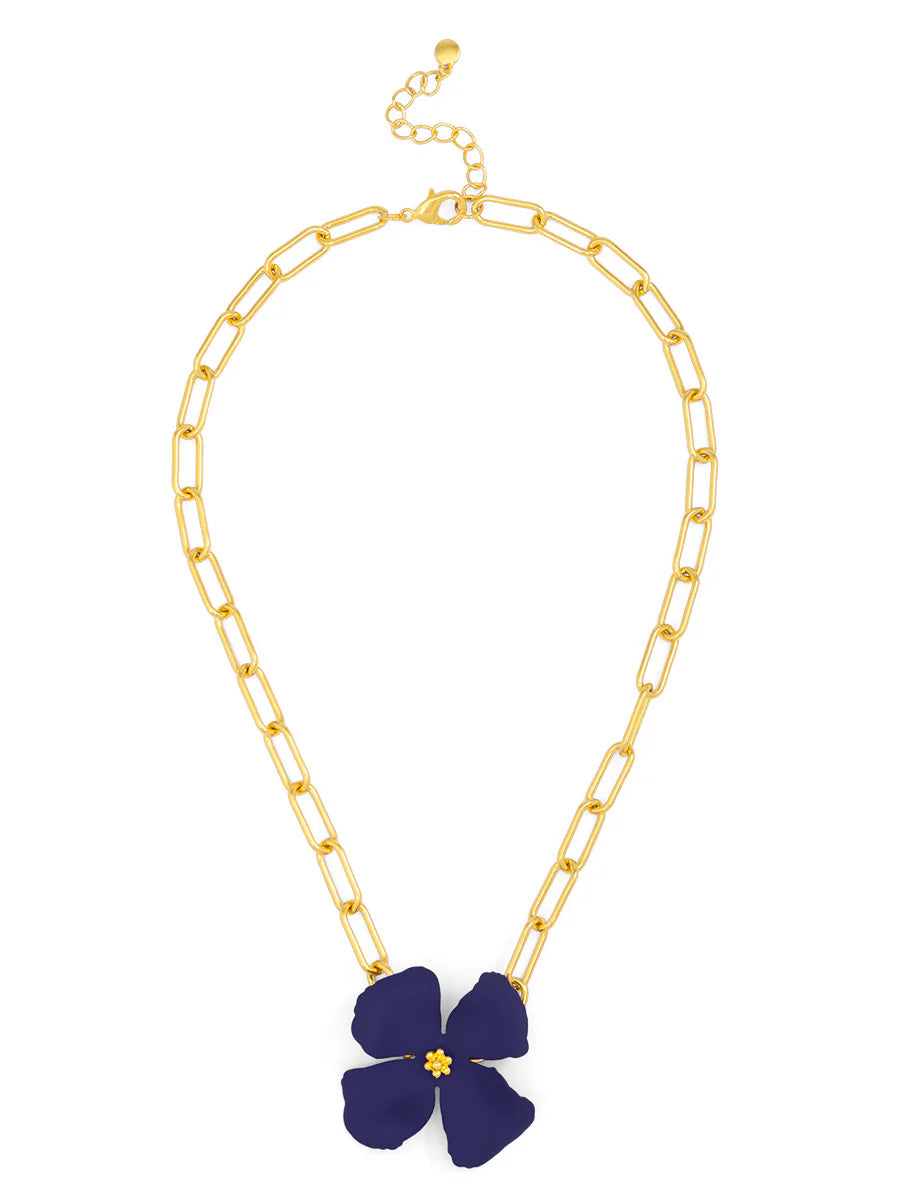 Mildred Matte Flower Link Necklace: Navy Blue