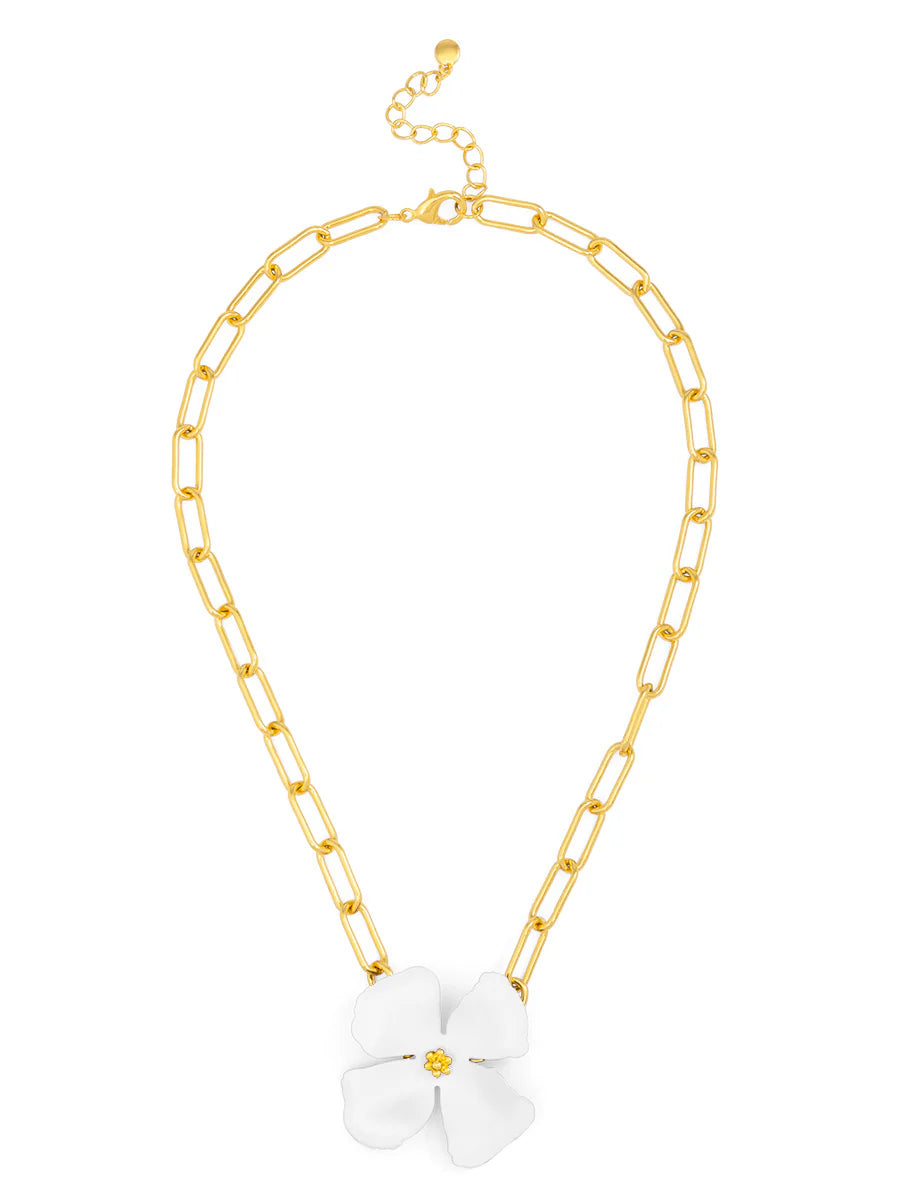 Mildred Matte Flower Link Necklace: White