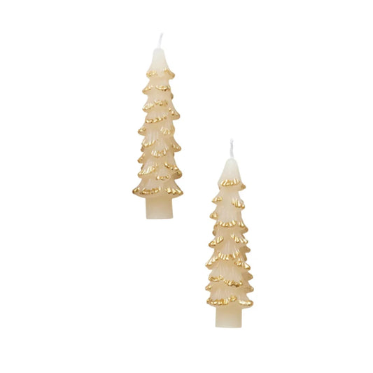 Small Eggnog Tree Taper Candles with Gold Tips (Set of Two)