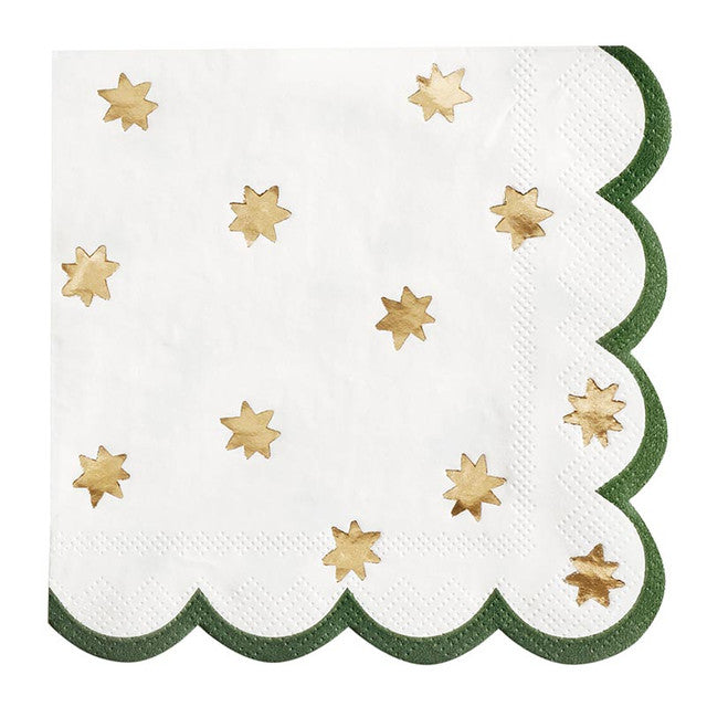 Gold Stars Scalloped Cocktail Napkins