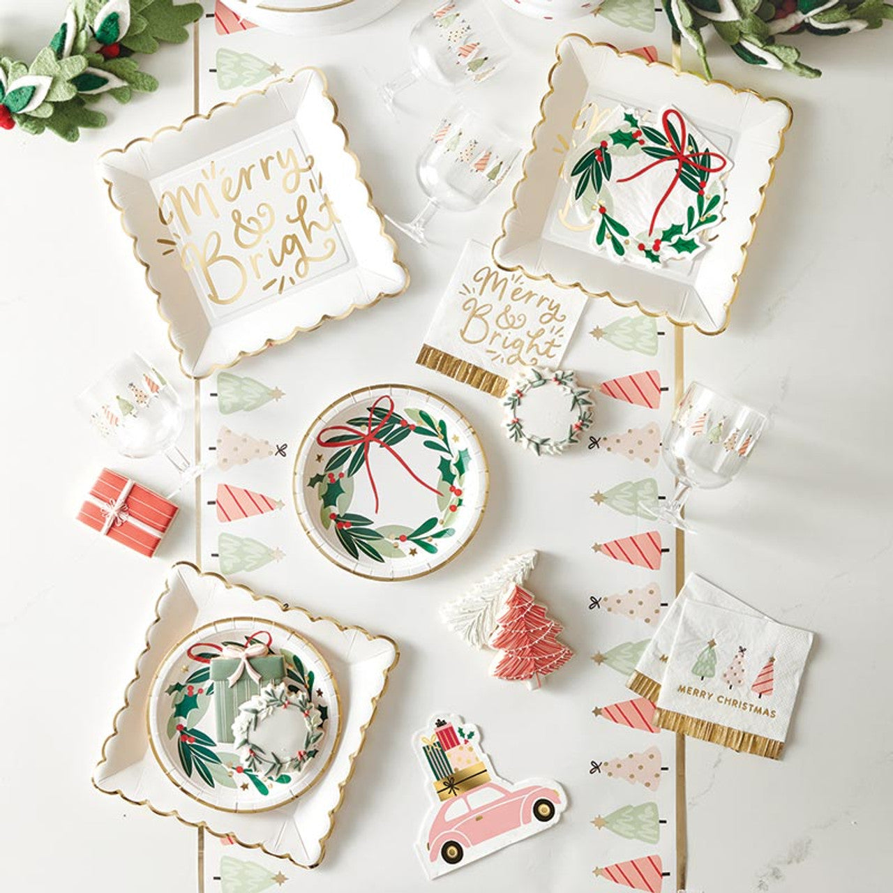 Merry and Bright Gold Foil Scalloped Square Plates