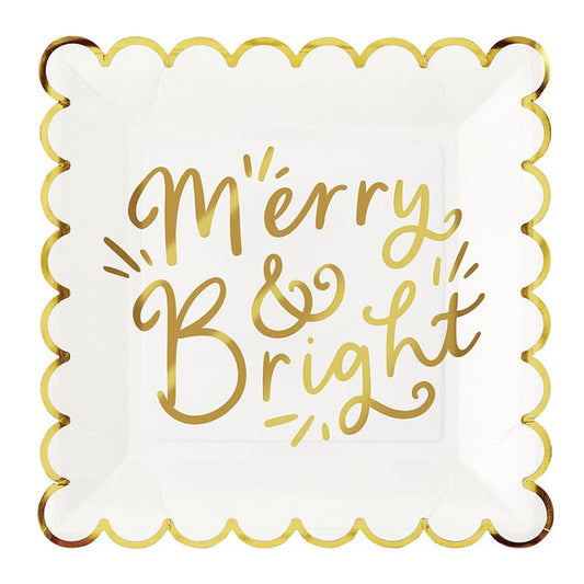 Merry and Bright Gold Foil Scalloped Square Plates