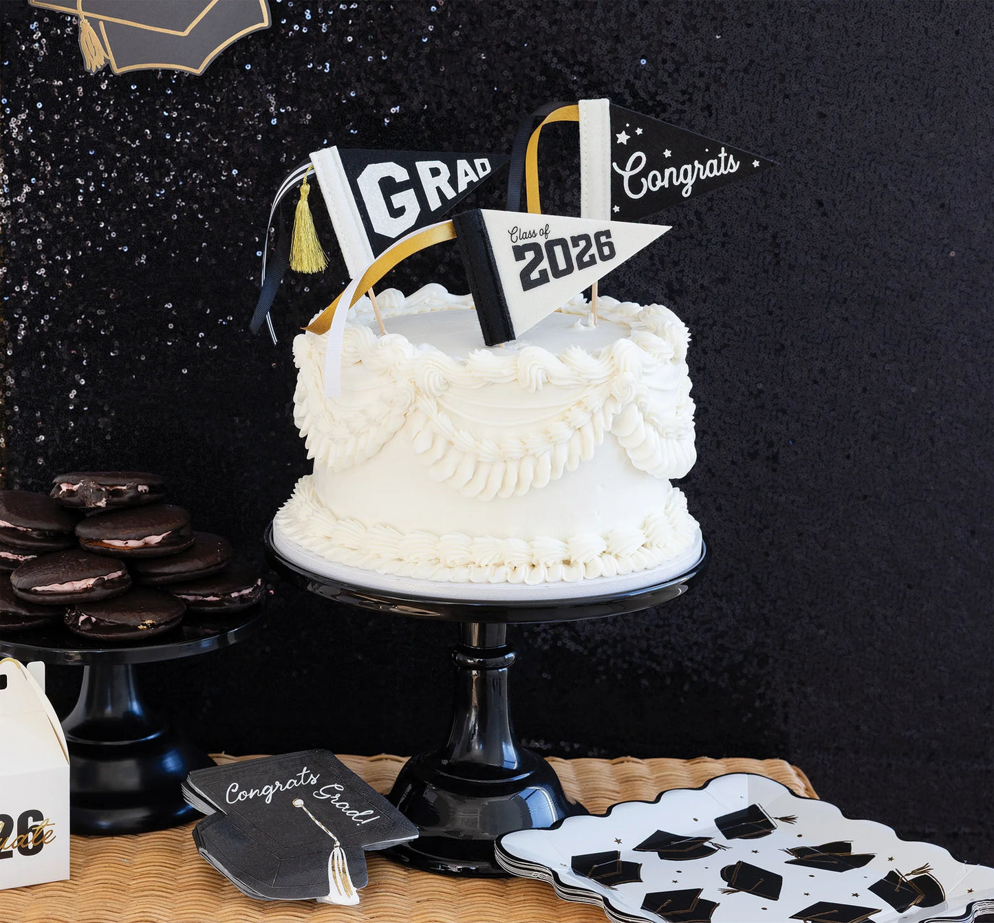 Mini Black & White Grad/Congrats Felt Pennant Banners