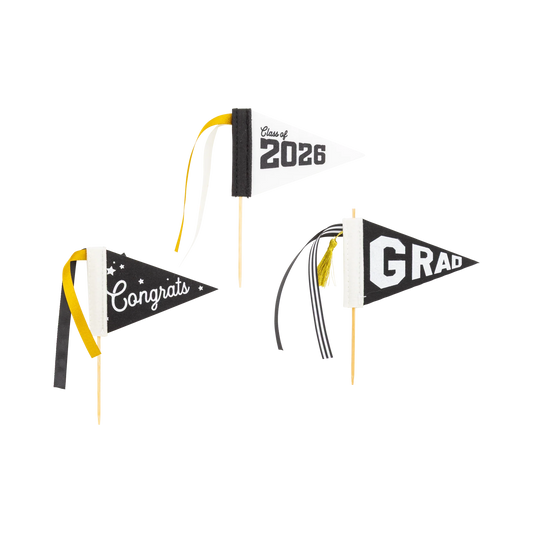 Mini Black & White Grad/Congrats Felt Pennant Banners
