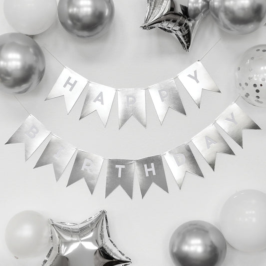 Silver Happy Birthday Word Banner