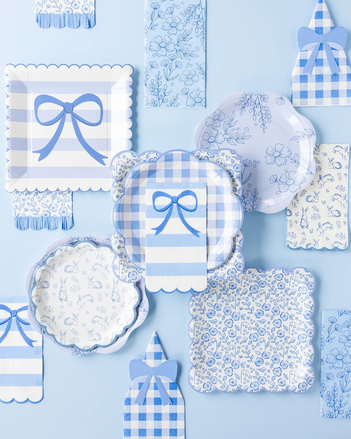 Blue Stripe Bow Scallop Guest Napkins - Thumbnail 3