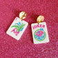 White Mahjong Tile Dangle Earrings