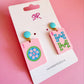 Pink Mahjong Tile Dangle Earrings