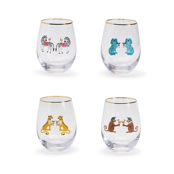 Party Animal Stemless Wine Glasses (Multiple Options)