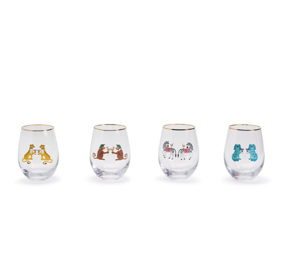 Party Animal Stemless Wine Glasses (Multiple Options)