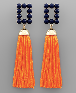 Navy & Orange Resin Tassel Earrings