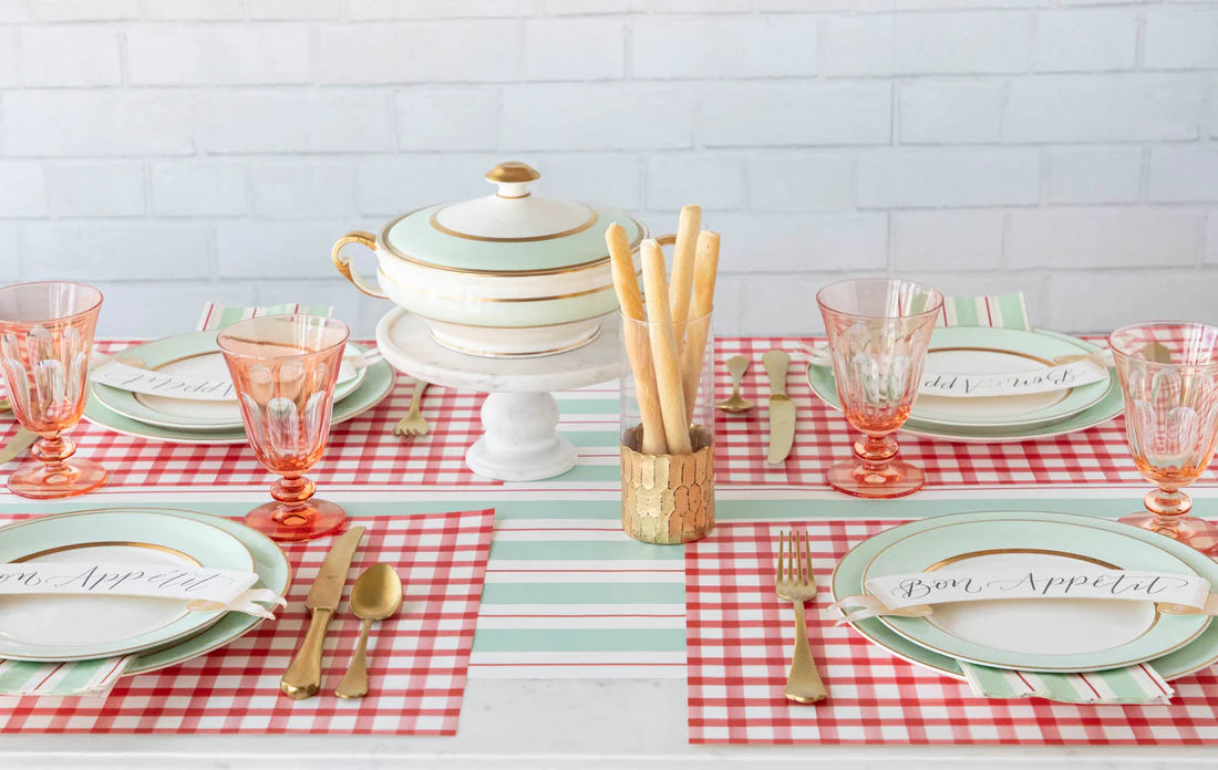 Paper Table Runner: Seafoam & Red Awning Stripe