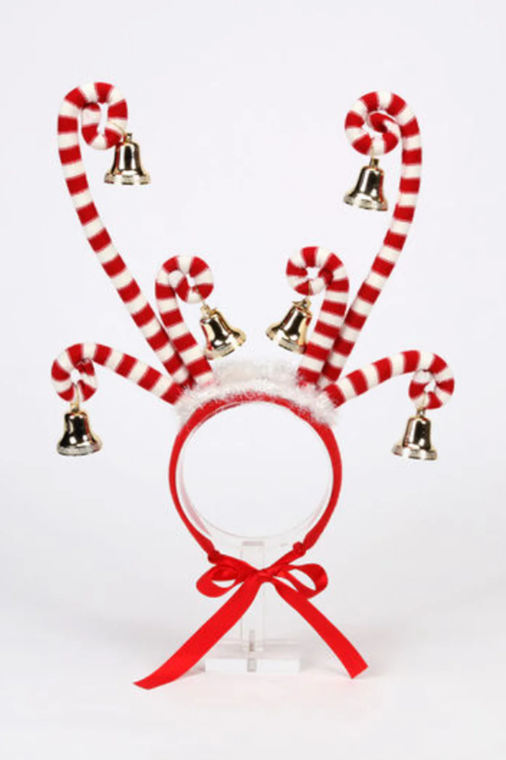 Red & White Striped Candy Cane Headband with Bells