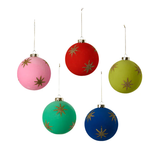 Flocked Star Ball Ornament (Multiple Colors Available)