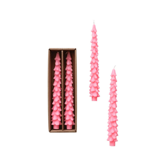 Pink Unscented Tree Shaped Taper Candles (Set of Two)