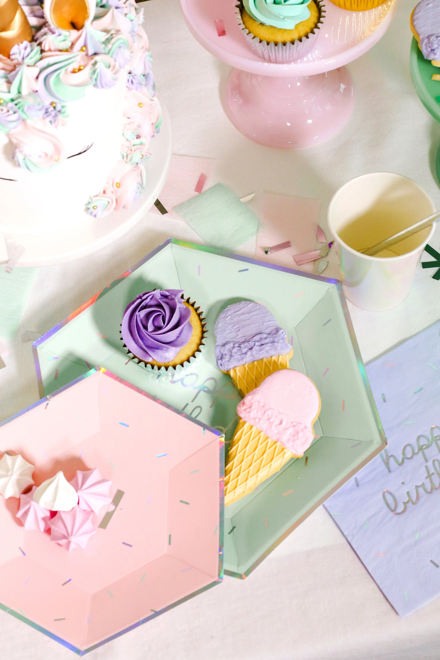 Sprinkles Pastel "Happy Birthday" Large Paper Plates (Multi-Color Pack)