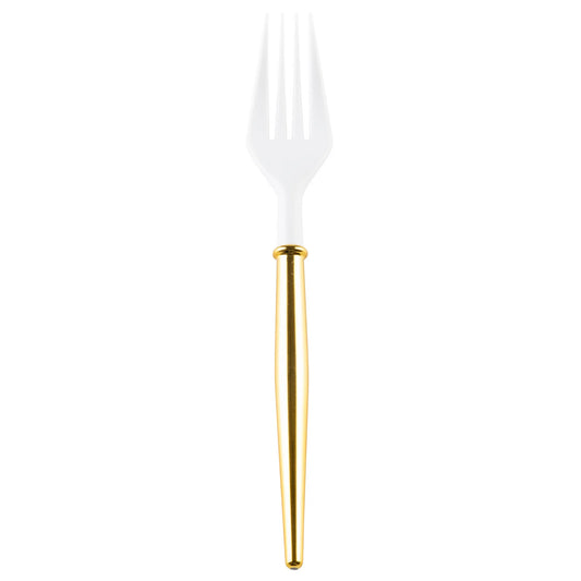 White Cocktail Forks with Gold Handle (20 Pack)