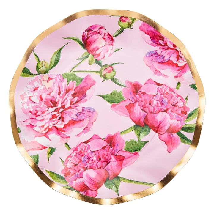 Wavy Salad Plate: Pink Peonies