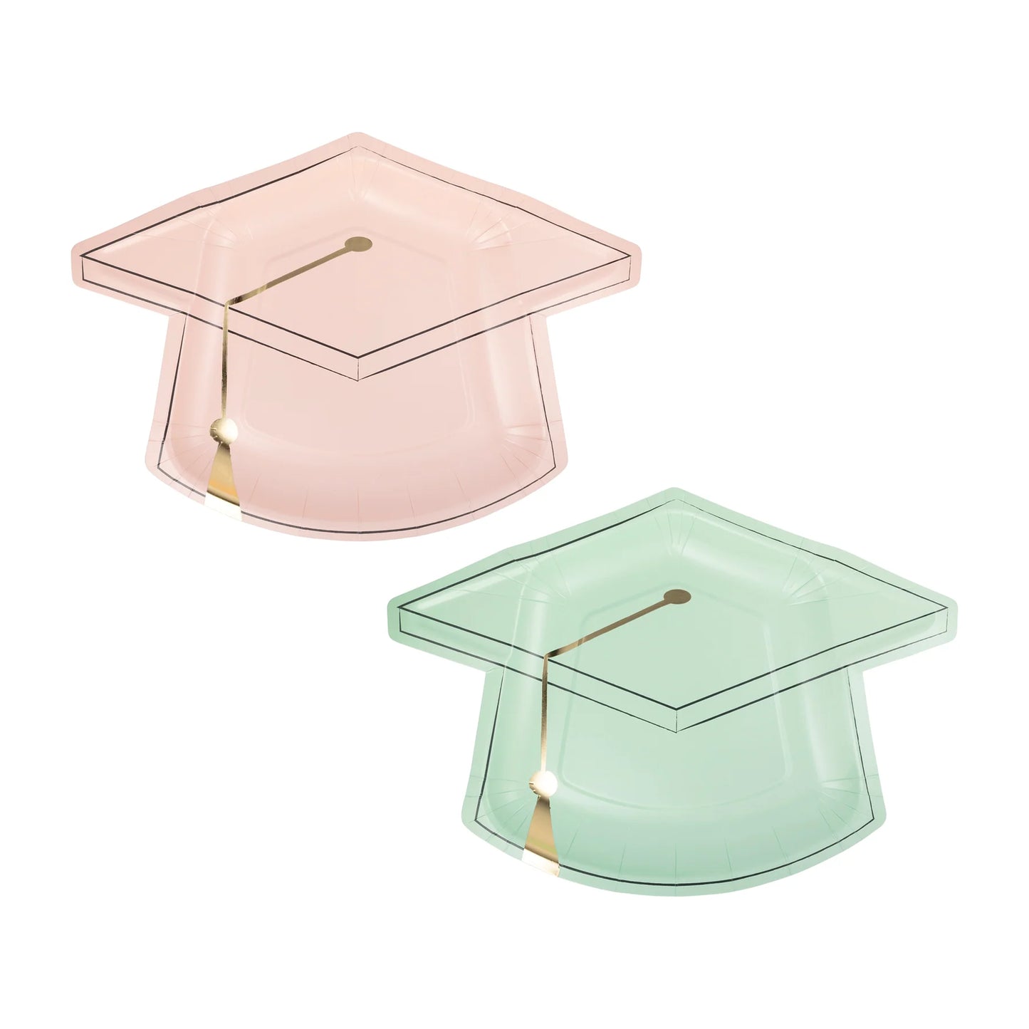 Pink & Seafoam Grad Cap Shaped Plate Set