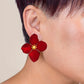 Matte Metallic Flower Earrings: Metallic Red