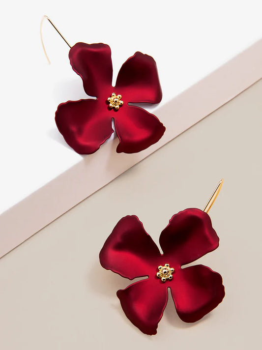 Chroma Petals Threader Earring: Metallic Red