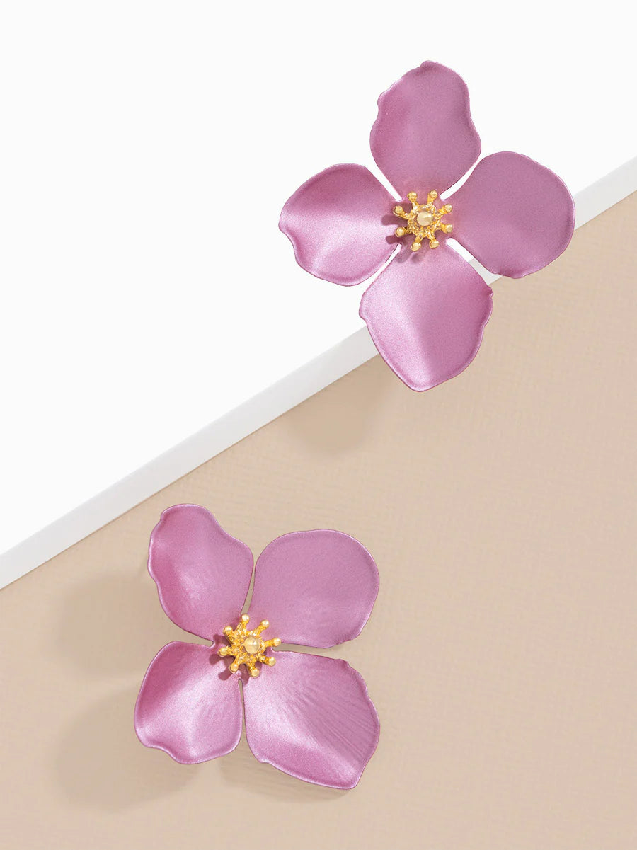 Matte Metallic Flower Earrings: Pink