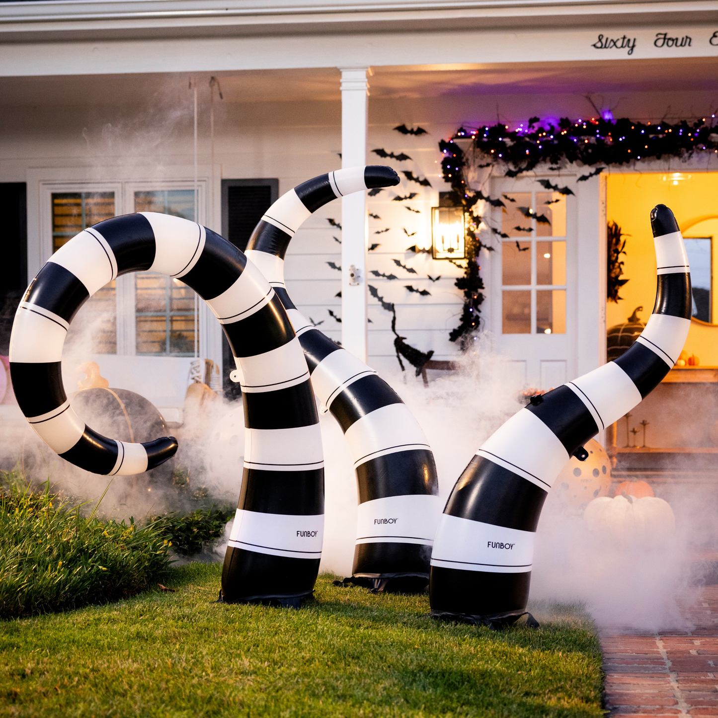 Black & White Lawn Snakes Inflatable Light-Up Decor