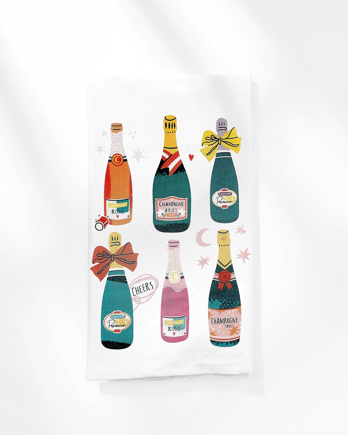 Fun Champagne Bottles Kitchen Tea Towel