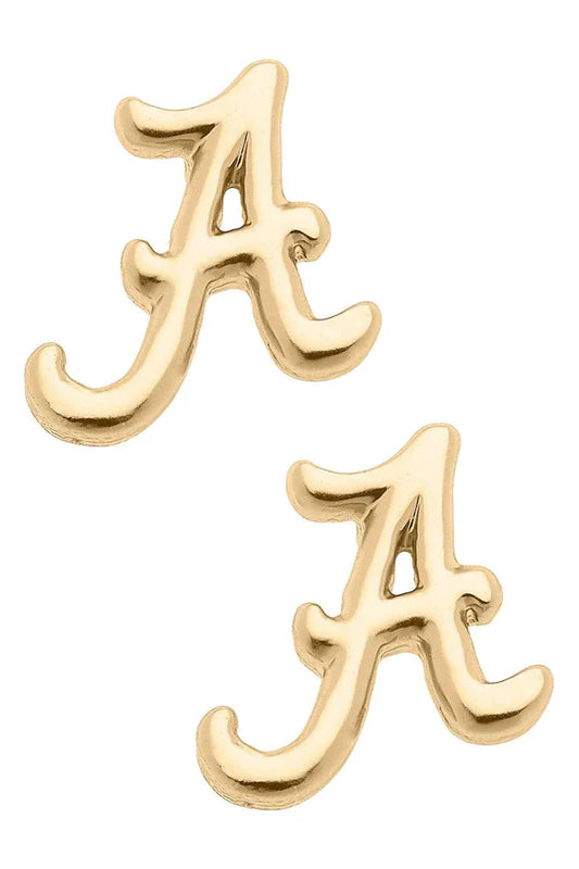 Alabama Crimson Tide Logo 24K Gold Plated Stud Earrings