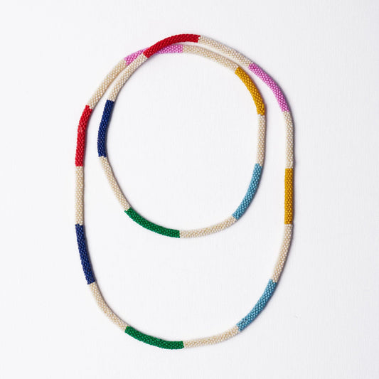 Allie Seed Bead Long Necklace: White and Multi