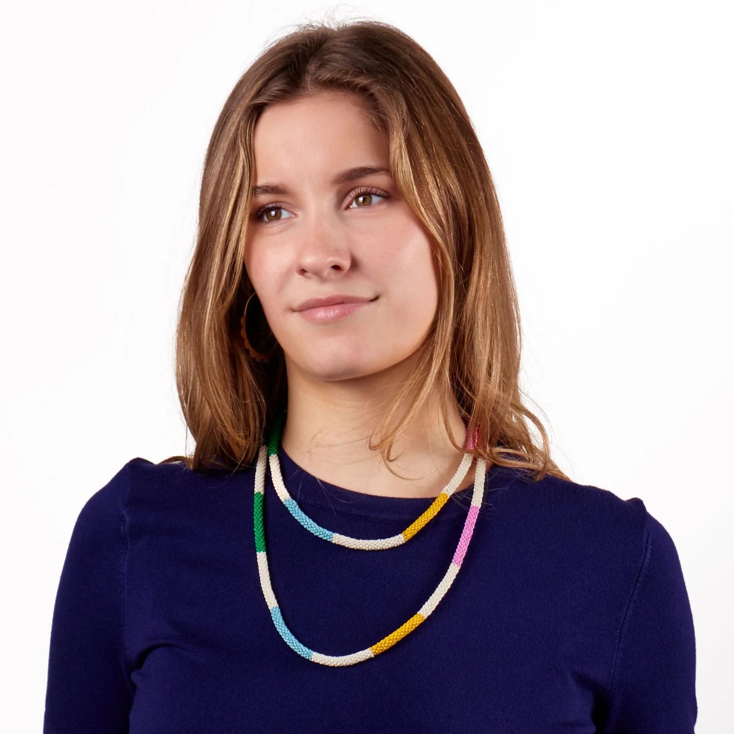 Allie Seed Bead Long Necklace: White and Multi